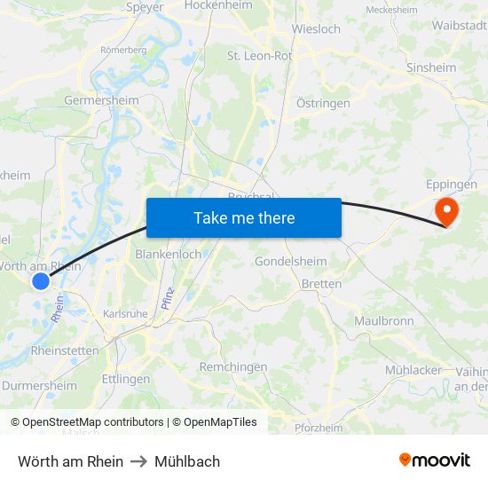 Wörth am Rhein to Mühlbach map