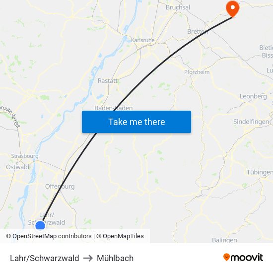 Lahr/Schwarzwald to Mühlbach map