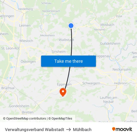 Verwaltungsverband Waibstadt to Mühlbach map