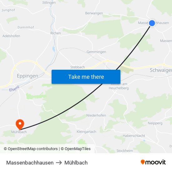 Massenbachhausen to Mühlbach map