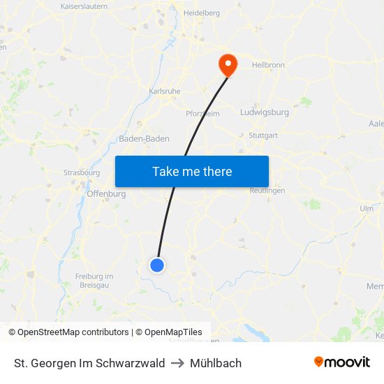 St. Georgen Im Schwarzwald to Mühlbach map