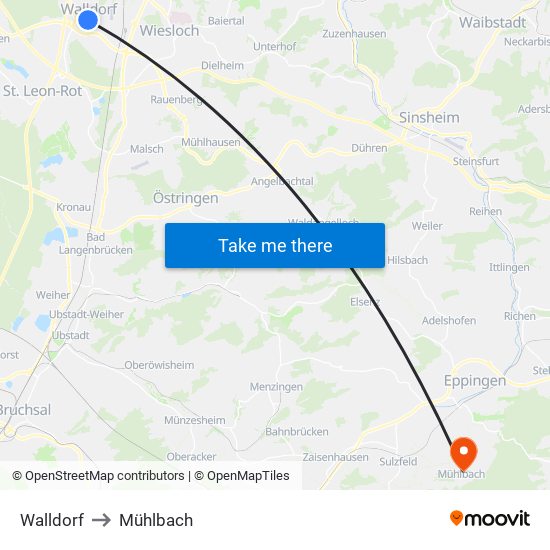 Walldorf to Mühlbach map