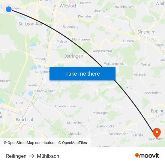 Reilingen to Mühlbach map