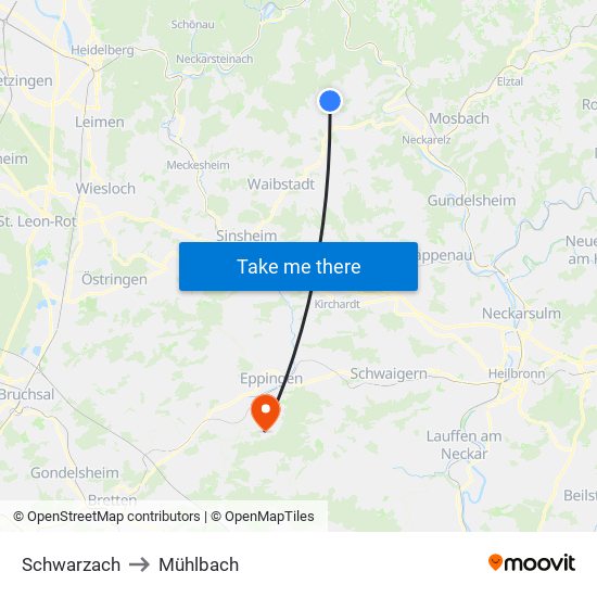 Schwarzach to Mühlbach map