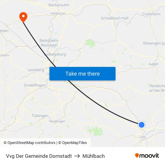 Vvg Der Gemeinde Dornstadt to Mühlbach map