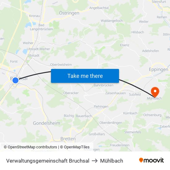 Verwaltungsgemeinschaft Bruchsal to Mühlbach map