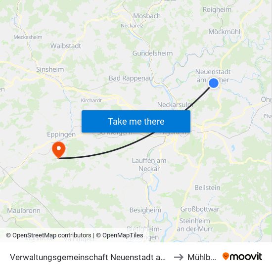 Verwaltungsgemeinschaft Neuenstadt am Kocher to Mühlbach map