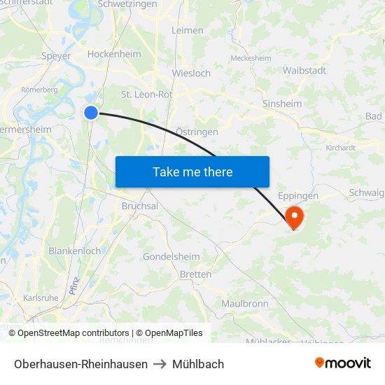 Oberhausen-Rheinhausen to Mühlbach map