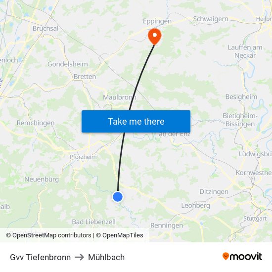 Gvv Tiefenbronn to Mühlbach map