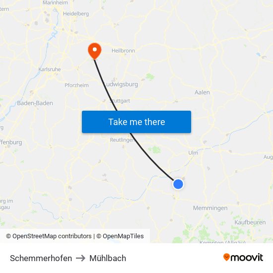 Schemmerhofen to Mühlbach map