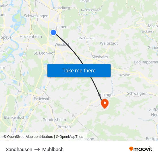 Sandhausen to Mühlbach map