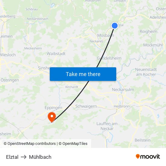 Elztal to Mühlbach map