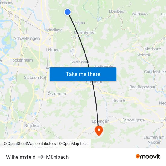 Wilhelmsfeld to Mühlbach map