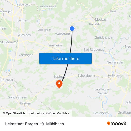 Helmstadt-Bargen to Mühlbach map
