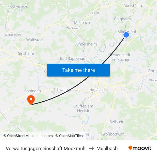Verwaltungsgemeinschaft Möckmühl to Mühlbach map