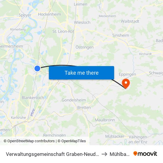 Verwaltungsgemeinschaft Graben-Neudorf to Mühlbach map