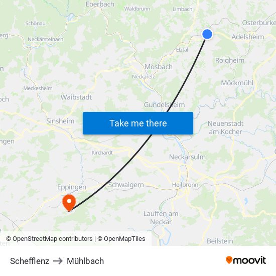 Schefflenz to Mühlbach map