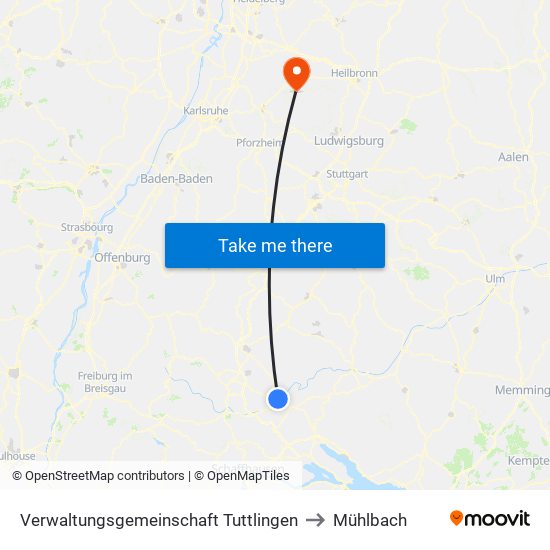 Verwaltungsgemeinschaft Tuttlingen to Mühlbach map