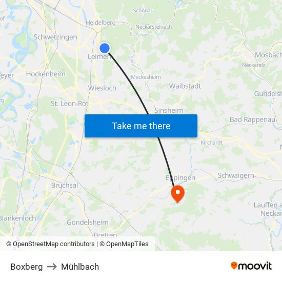 Boxberg to Mühlbach map