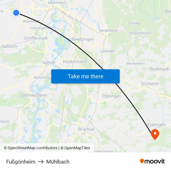 Fußgönheim to Mühlbach map