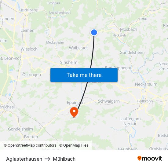 Aglasterhausen to Mühlbach map