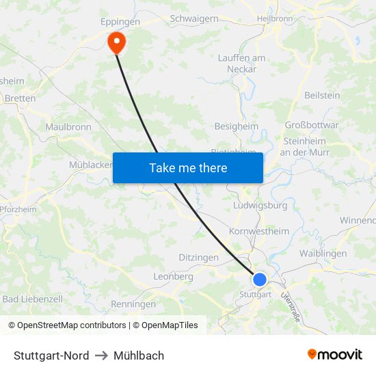 Stuttgart-Nord to Mühlbach map