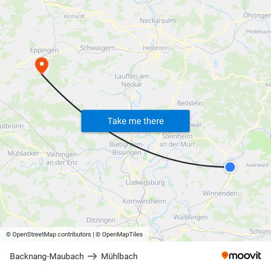 Backnang-Maubach to Mühlbach map