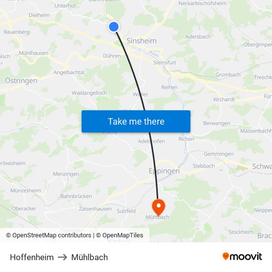 Hoffenheim to Mühlbach map