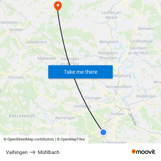 Vaihingen to Mühlbach map