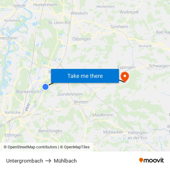 Untergrombach to Mühlbach map