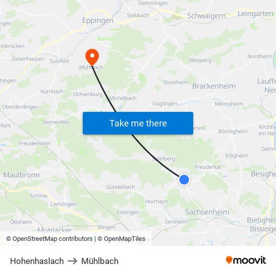 Hohenhaslach to Mühlbach map