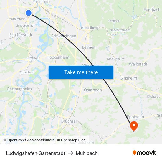 Ludwigshafen-Gartenstadt to Mühlbach map