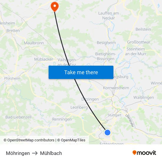 Möhringen to Mühlbach map