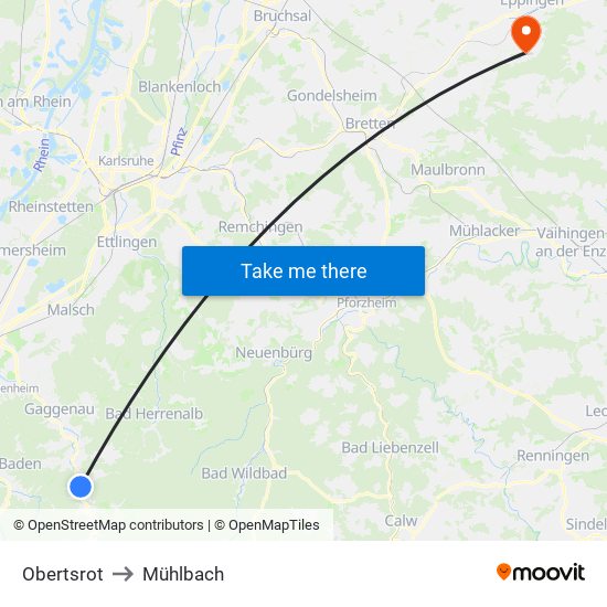 Obertsrot to Mühlbach map