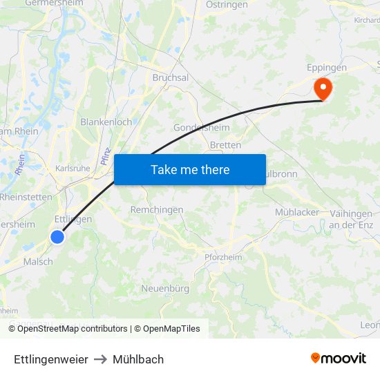 Ettlingenweier to Mühlbach map