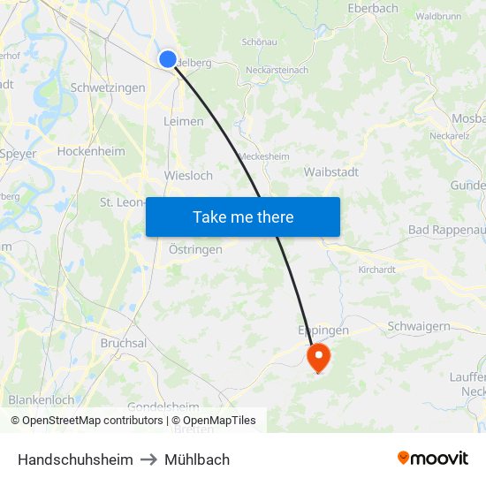 Handschuhsheim to Mühlbach map