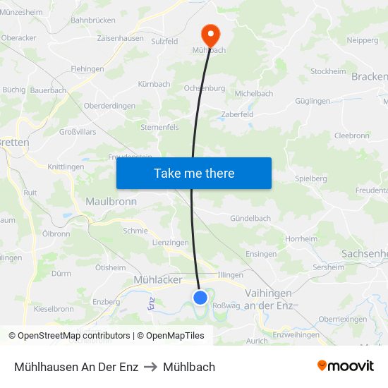 Mühlhausen An Der Enz to Mühlbach map