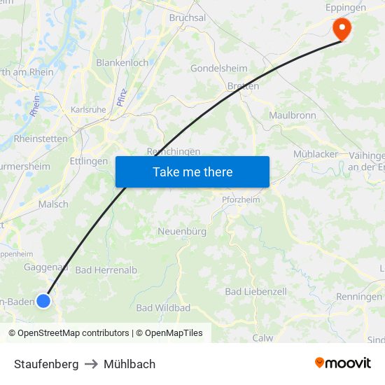 Staufenberg to Mühlbach map