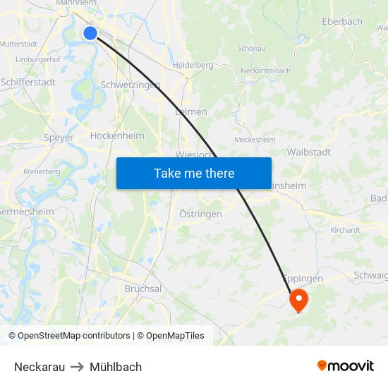 Neckarau to Mühlbach map