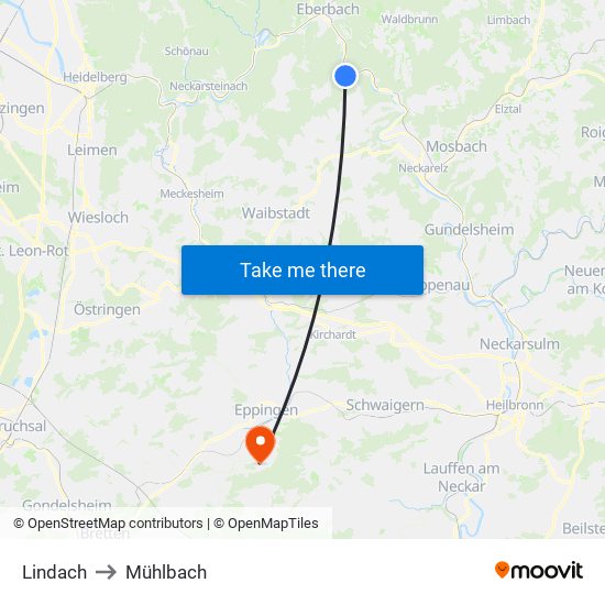 Lindach to Mühlbach map