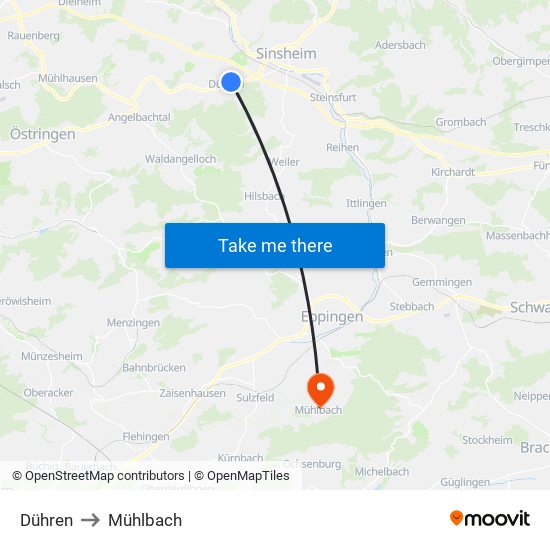Dühren to Mühlbach map