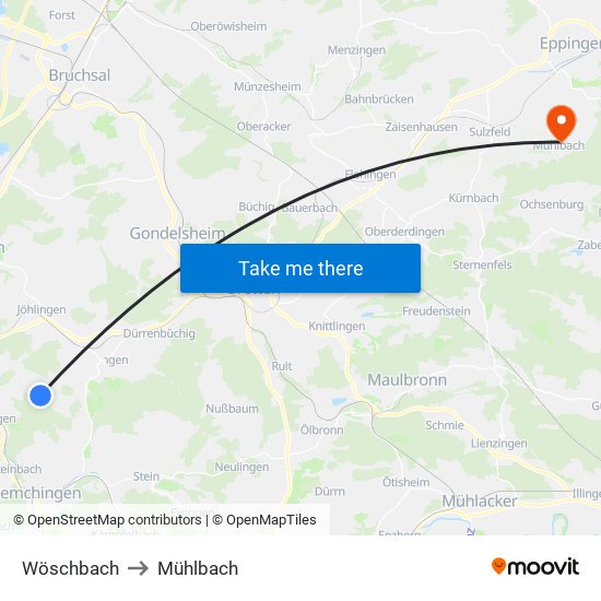 Wöschbach to Mühlbach map
