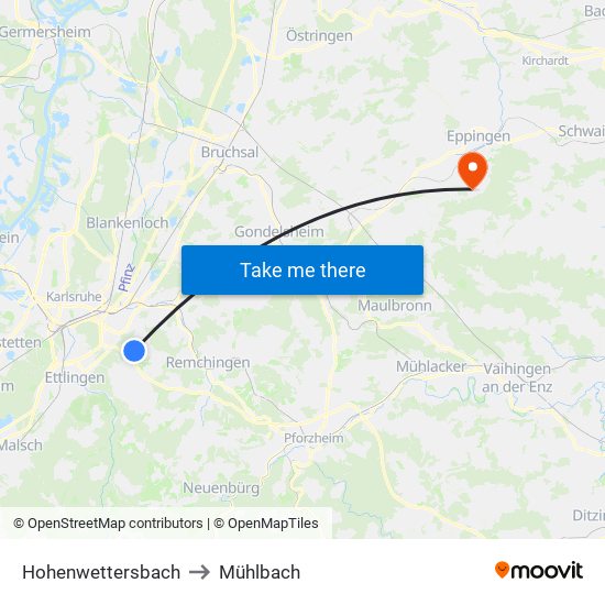 Hohenwettersbach to Mühlbach map