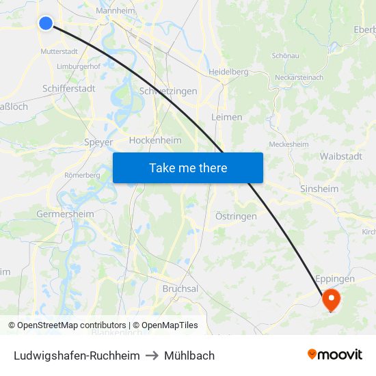 Ludwigshafen-Ruchheim to Mühlbach map