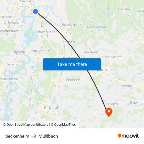 Seckenheim to Mühlbach map