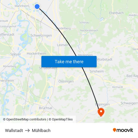 Wallstadt to Mühlbach map