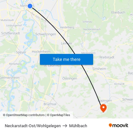 Neckarstadt-Ost/Wohlgelegen to Mühlbach map