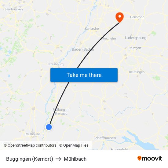 Buggingen (Kernort) to Mühlbach map