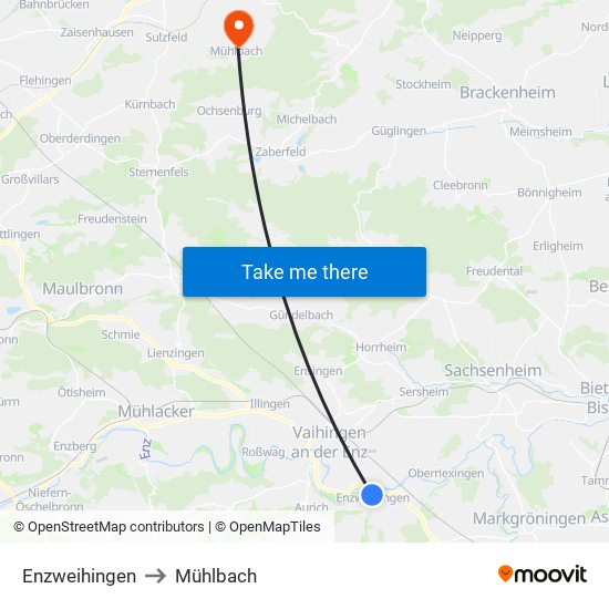 Enzweihingen to Mühlbach map
