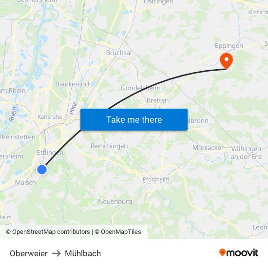 Oberweier to Mühlbach map
